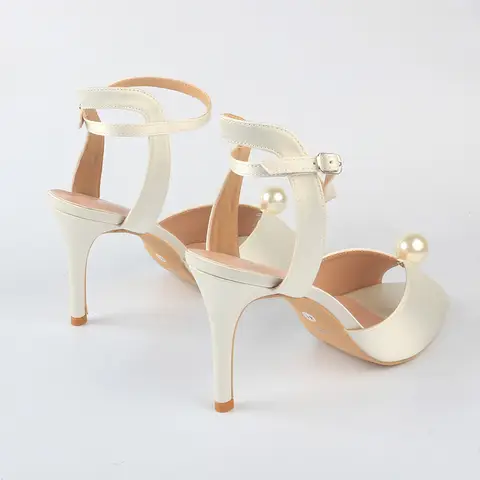 Wedopus Eleganta Pärl Bröllops Brudsandaler Högklackade 9CM Elfenben Satin Dam Brudskor Peep Toe 8 best sales elfenbensvita bröllopsskor - №6