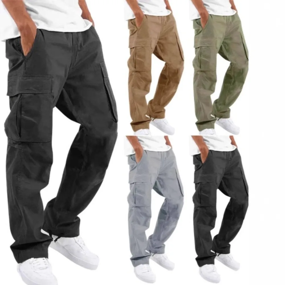 

Men's Lightweight Cargo Pants with Drawstring, Multi-Pocket Trousers for Summer, Fashion Loose Straight Tube Pants Overalls