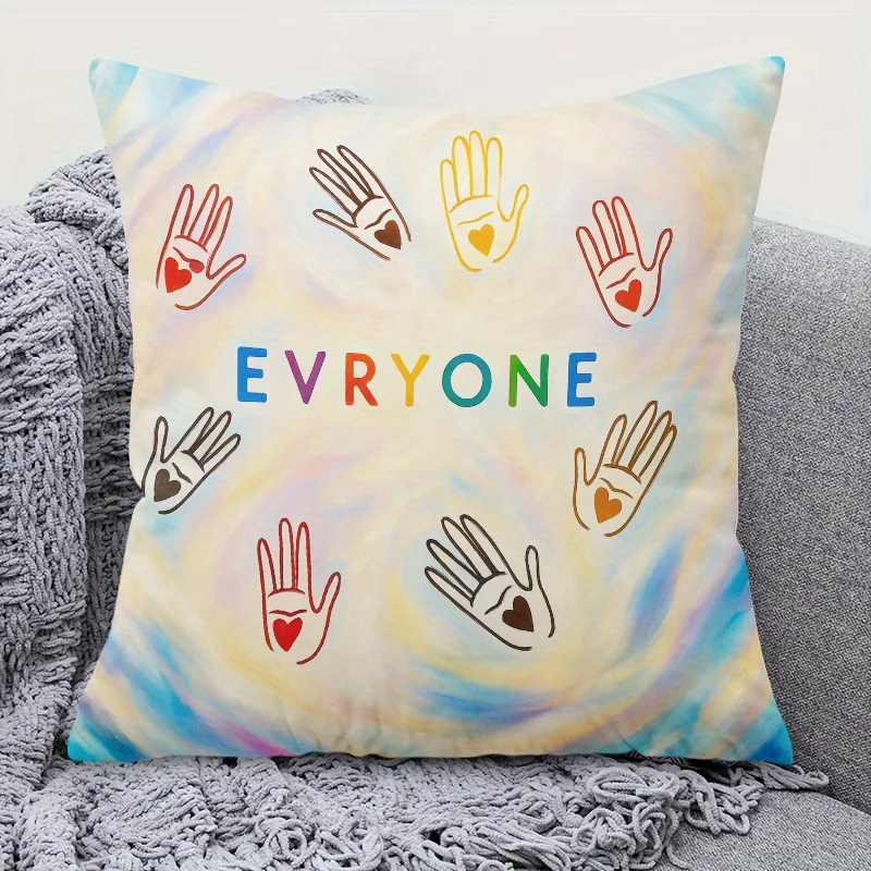 Colorful Hands Pillow Case, Diversity Art Cushion Cover, Inclusive Home Decor Throw Pillow Slipcover for Sofa Bedroom