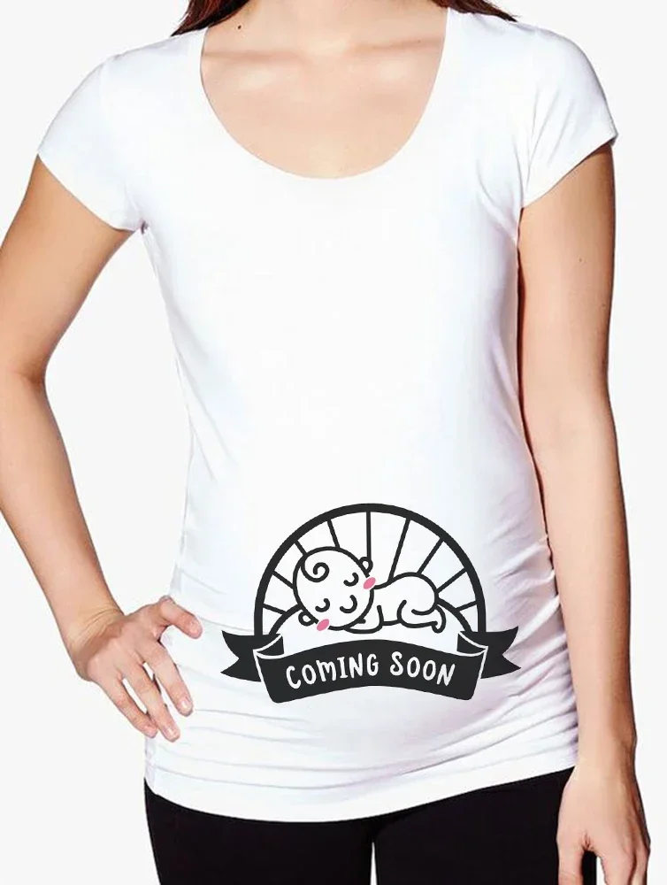 طفلي قريبا قريبا الحوامل تي شيرت فتاة الأمومة الصيف قصيرة الأكمام طباعة إعلان الحمل قميص جديد أمي الملابس