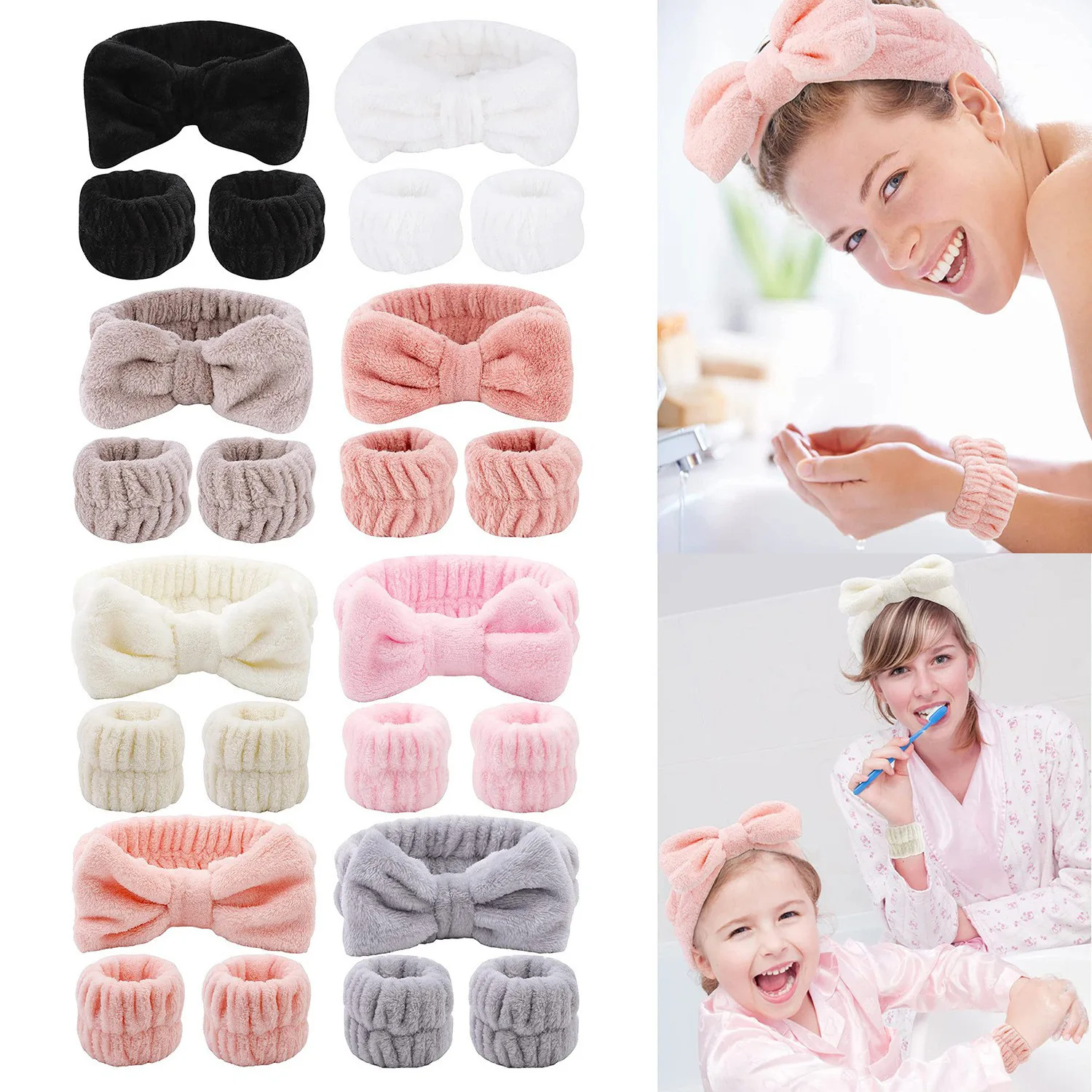 

Wash Face Headbands For Women Reusable Spa Wristband Soft Microfiber Towel Mesh Hair Bands Girls Running Sport Wrist Sweatband