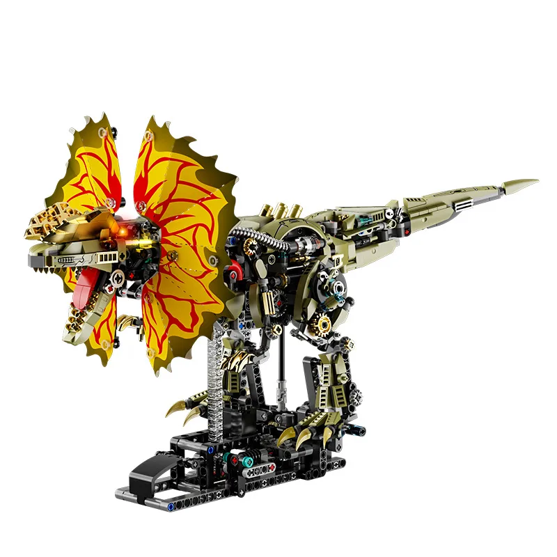 Technische mechanische Dilophosaurus Bausteine Kit MOC Dual-Crested Dinosaurier Double Spined Eidechse Modell Ziegel Spielzeug für Kinder