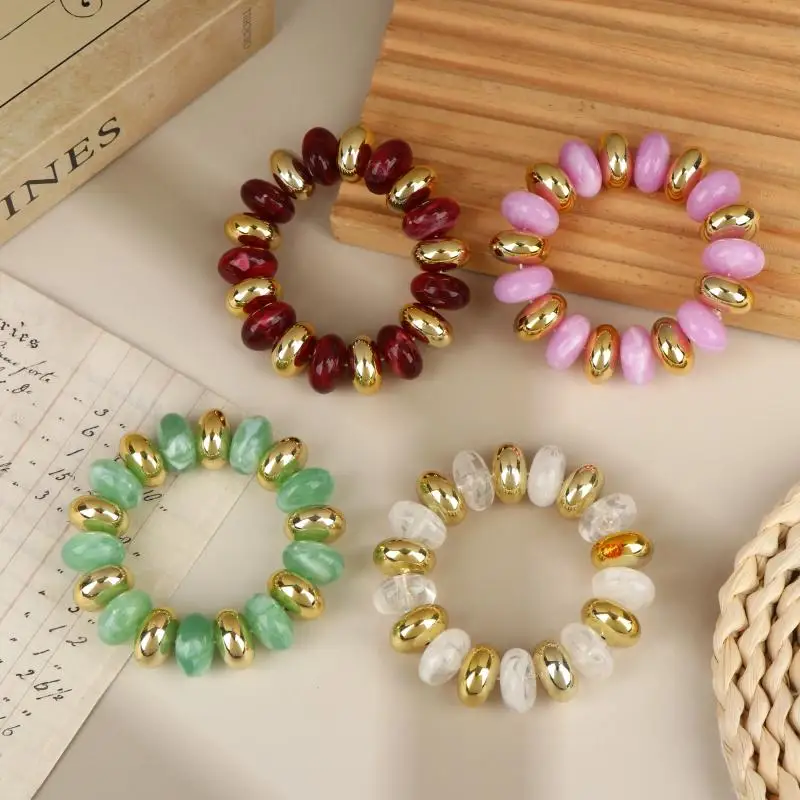 Vintage Irregular Beaded Stretch Bracelet Chunky Minimalist Bangle Waterproof Jewelry for Summer Outdoor Activities
