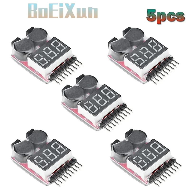 5pcs for 1-8S Lipo/Li-ion/Fe Battery Voltage 2IN1 Tester Low Voltage Buzzer Alarm