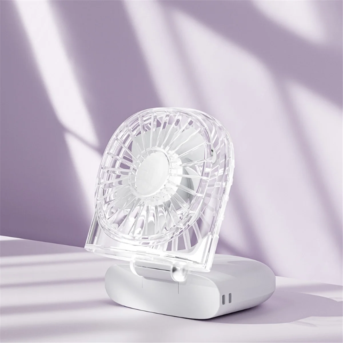 B74A Tragbare USB-Ventilatoren mit transparentem Design, Fünf-Gang-Windverstell-Lanyard und Desktop-Ständer, Gelb