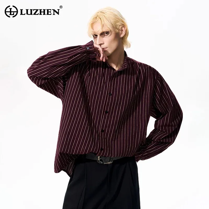 

LUZHEN 2025 Autumn New Stripe Printed Long Sleeve Shirts High Quality Elegant Temperament Casual Clothes Male Loose Tops JY4349