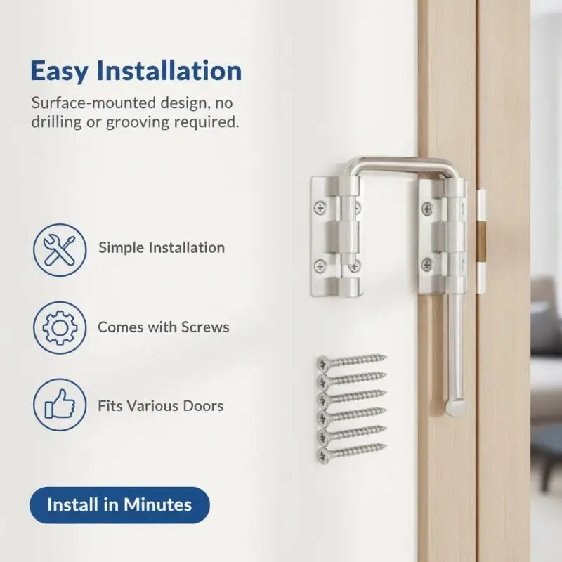 90/180 Degree Rotatable Stainless Steel Door Latch Lock Sliding Door Loop Lock for Home Patio Bathroom Door