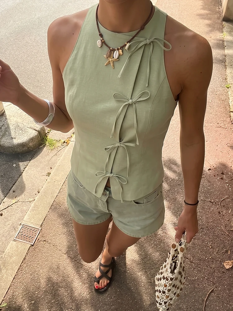 HH Women's Summer Halter Waistcoat, New Chinese Side Tie Sleeveless Asymmetric Wrap Vest  Casual Party Resort Daily Outerwear