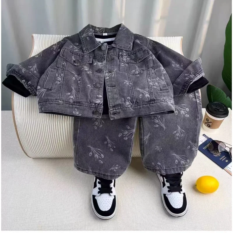 

Kids Boys Clothing Set Spring and Autumn New Children's Casual Jacket Jeans Two Piece Set Fashionable Cool Children's