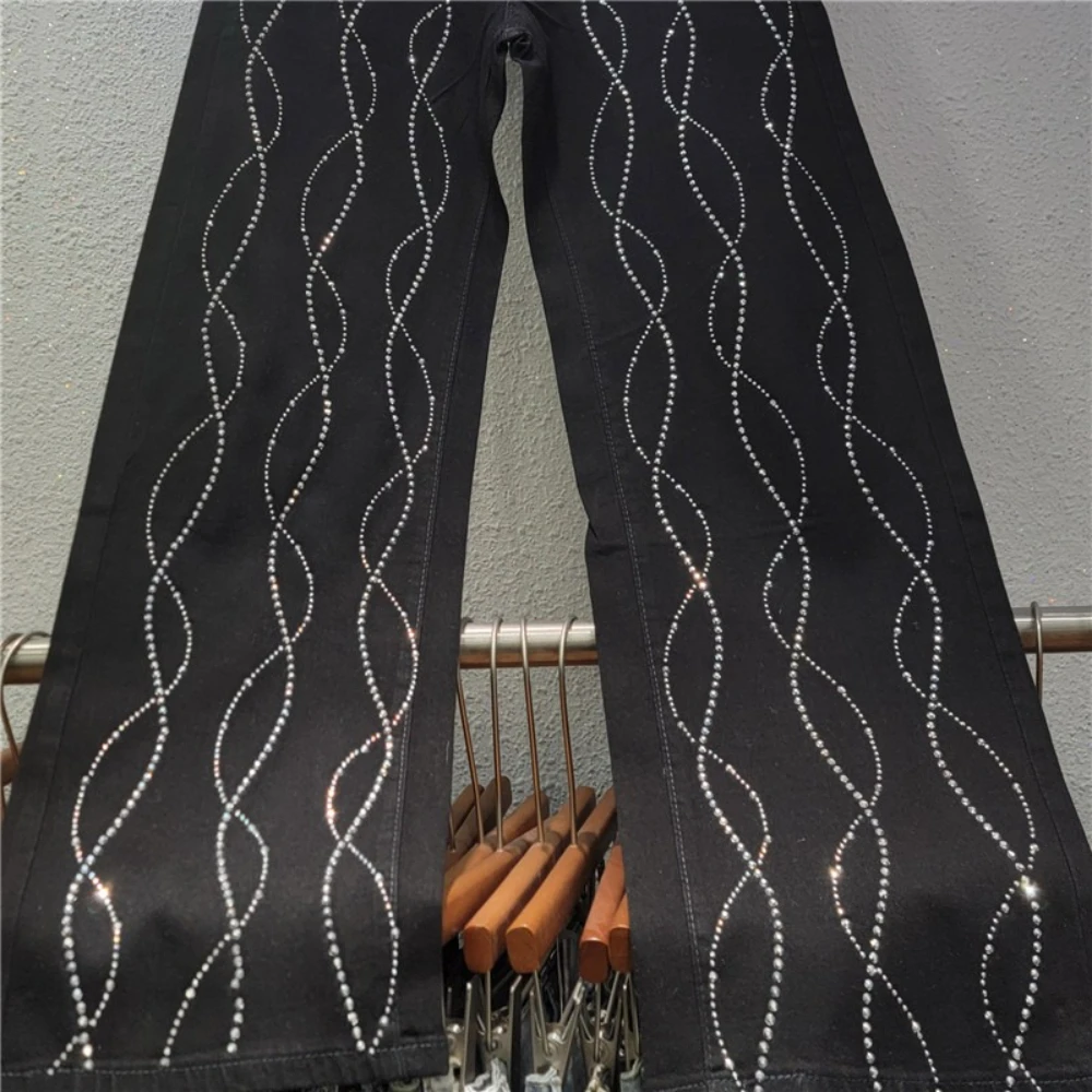 GALCAUR Solid Spliced Diamonds Chic Trousers Female High Waist Loose Basics Design Women's Wide Leg Pants Autumn Fashion Style