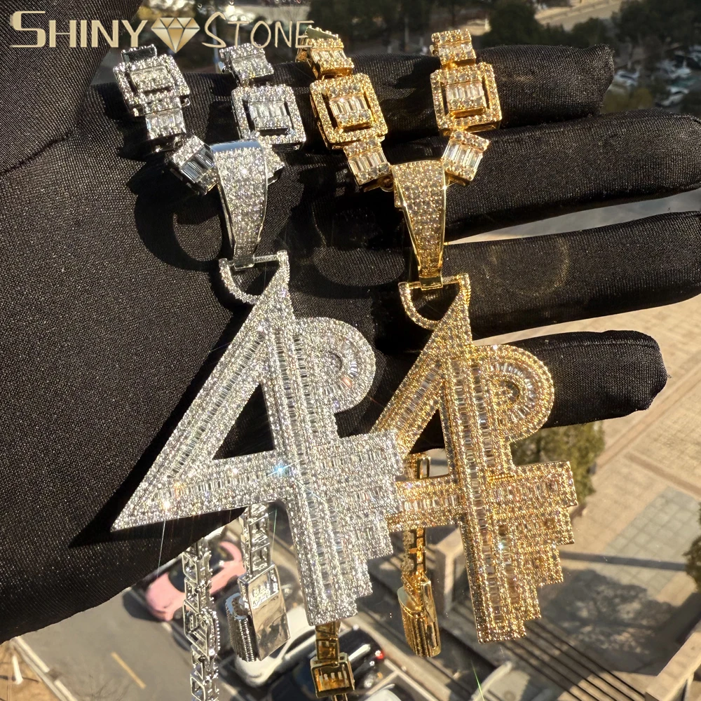 

Hip Hop Iced Out Bling CZ Paved Letter 4 Pendant Necklaces Men Women Fashion Personalized Party Jewelry Gifts