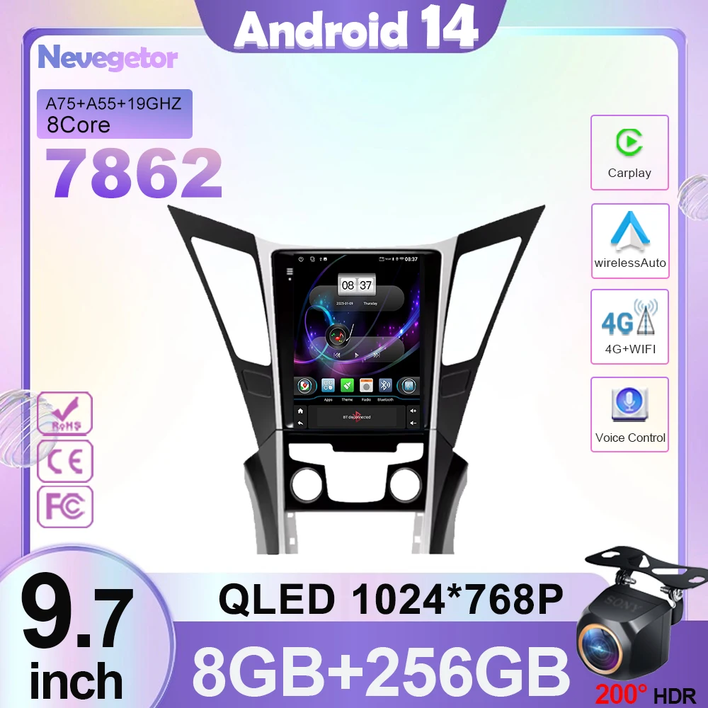 

9.7 Android 14 for Hyundai Sonata YF 8 2010-2018 Screen Car Navigation Stereo Headunit Radio Player 5G WIFI Carplay
