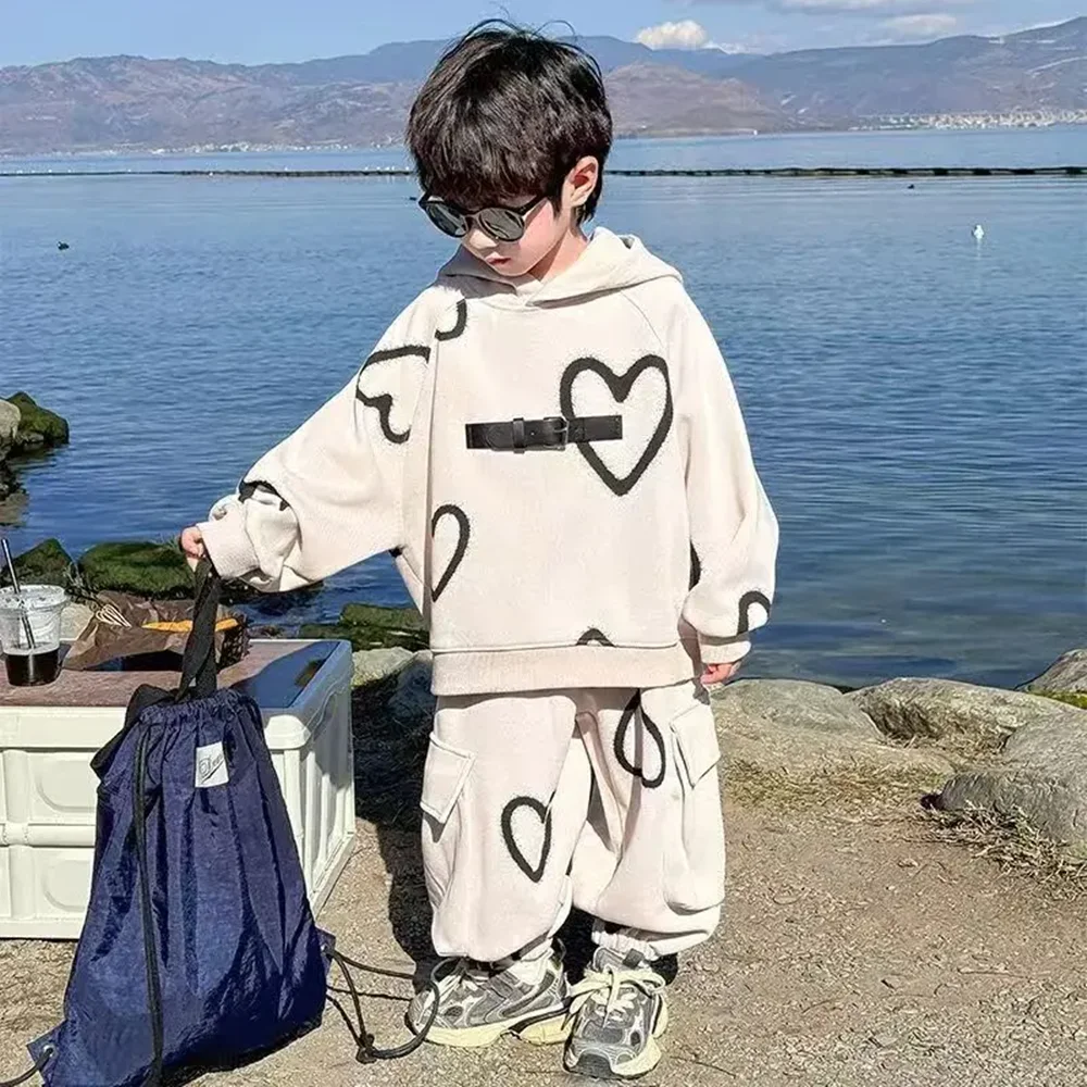 

Boys Clothing Set Spring and Autumn 2026 New Style Children's Casual Hooded Sweatshirt+Pants 2-piece Set Kids Tracksuits