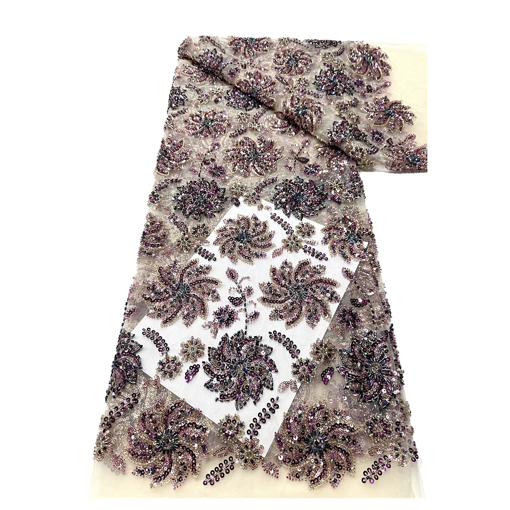 

African 3D Tulle Lace Fabric 2025 French Mesh sequins beaded Embroidered Edge Fabric Nigerian Bridal wedding Dress Party dress