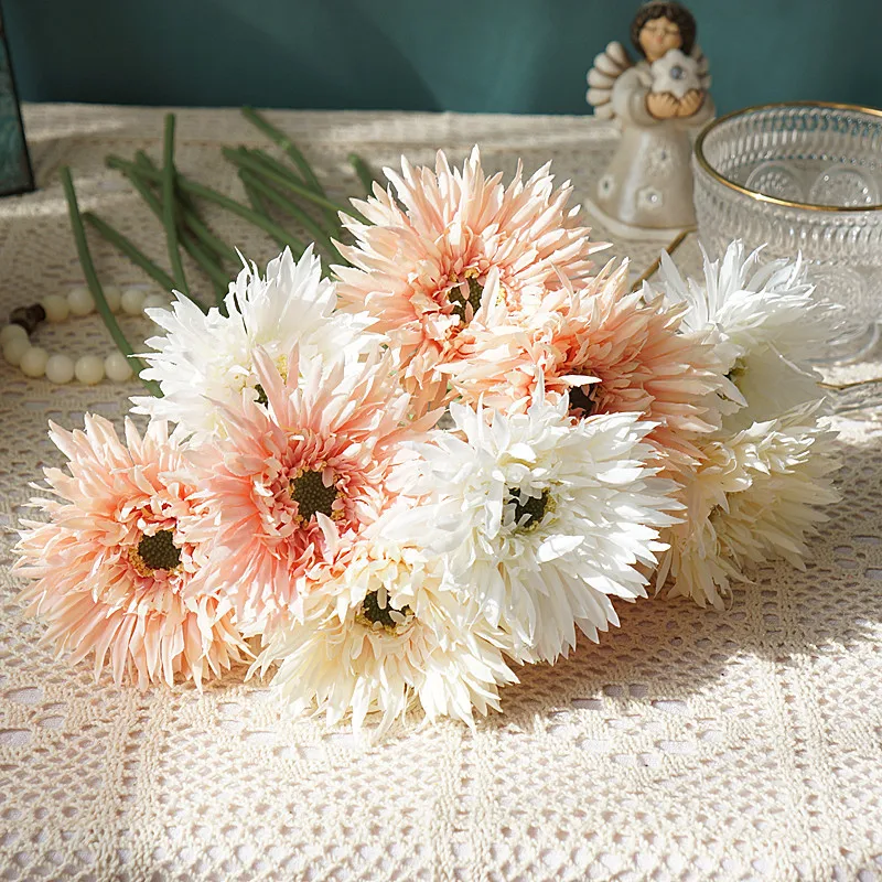 3PCS Gerbera Artificial Flowers Branch 42cm Fall Silk Flower for Home Room Garden Decor Floral Wedding Autumn Party Decoration