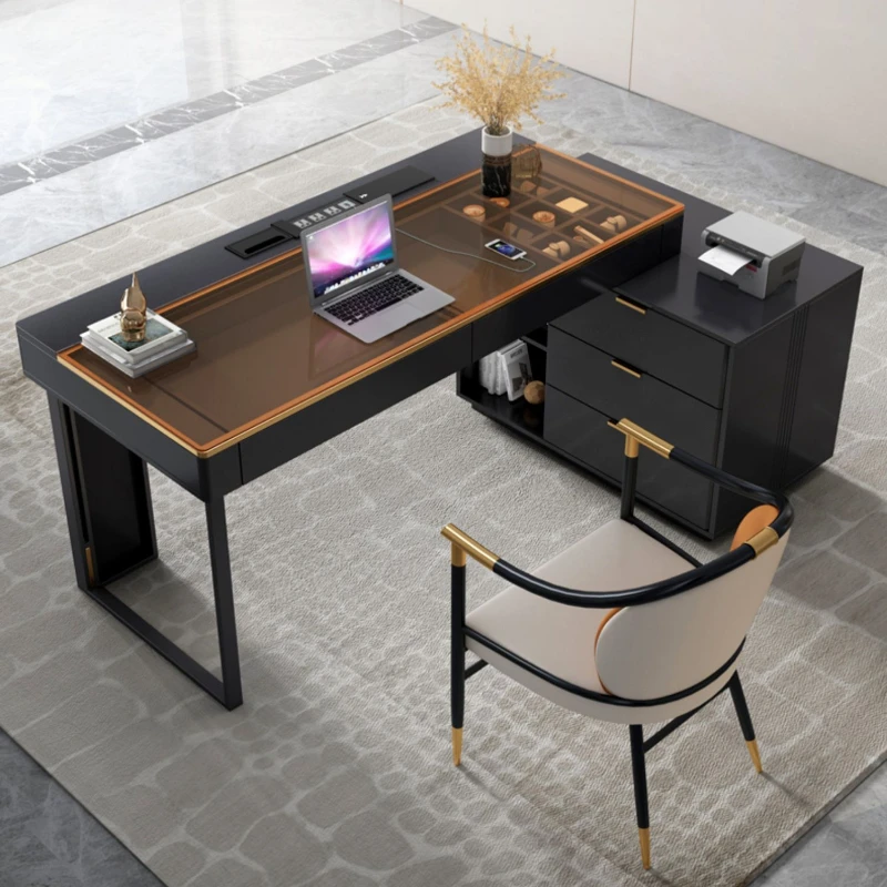 Corner Domestic Office Desks Glass Minimalism Computer Rock Plate Simple Study Office Desks Escritorios Work Furniture QF50OD