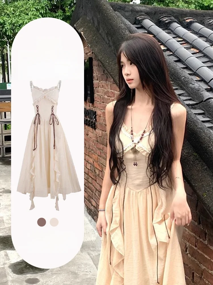 Vestido Midi F Plus Size Estilo Boho Vintage Novo de Verão com Cinto, Efeito Emaecedor, Bainha Irregular e Sem Mangas