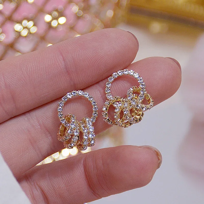 Korea Hot Fashion Jewelry Exquisite AAA Zircon 14K Gold plated Earrings Elegant Simple Round Women\'s Birthday Gift Earring