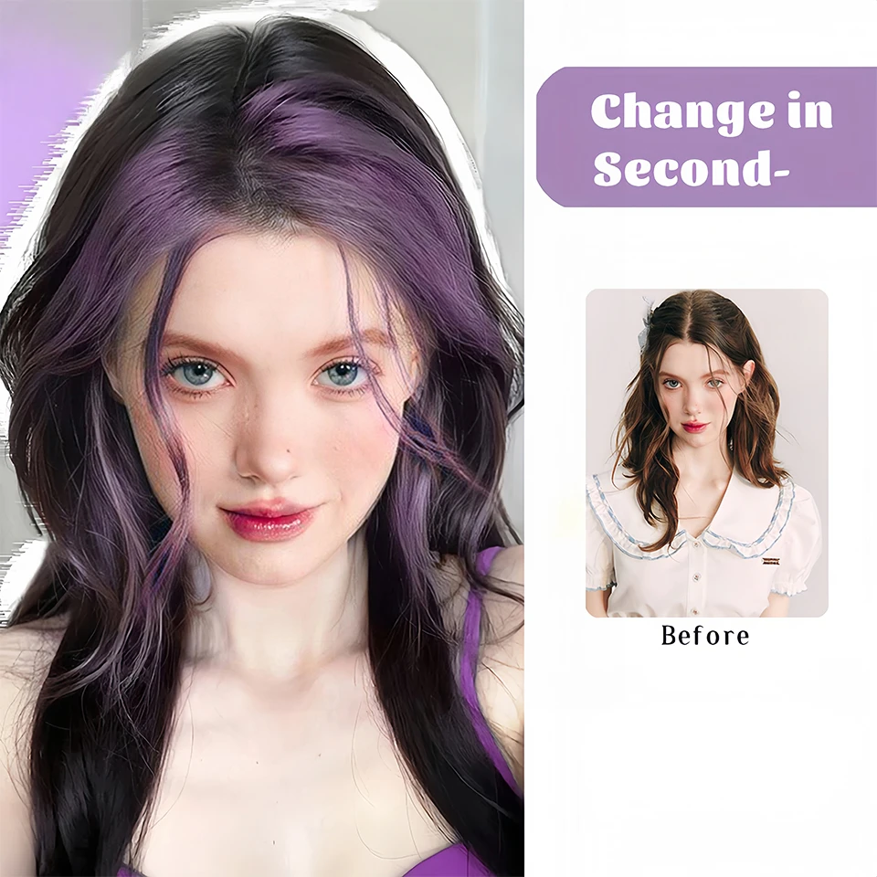 Synthetic Topper Hairpiece Heat Resistant For Female Highlights Dream Purple Eversion Invisible Eight Character Bangs Wigs