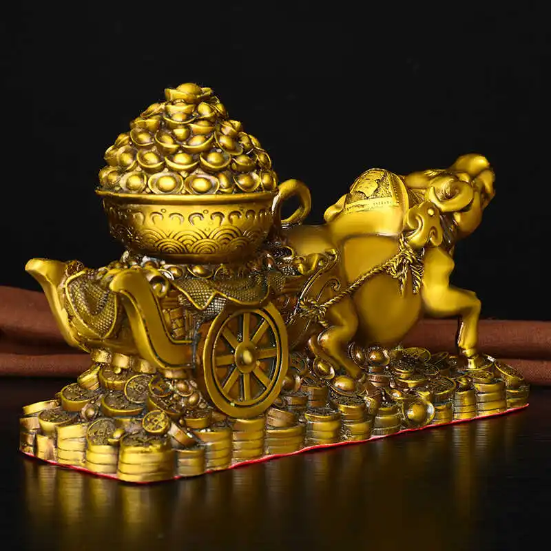 Brass Cattle Pull Cornucopia Decoration Jinniu Send Lucky Pull Car Chinese Zodiac Cow Living Room Office Decorations Mala Ingot