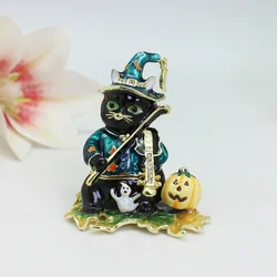 ShinnyGifts Hand Painted Music Cat Jewelry Box Cute Decorative Trinket Storage Box Home Decor for Halloween Party Favors