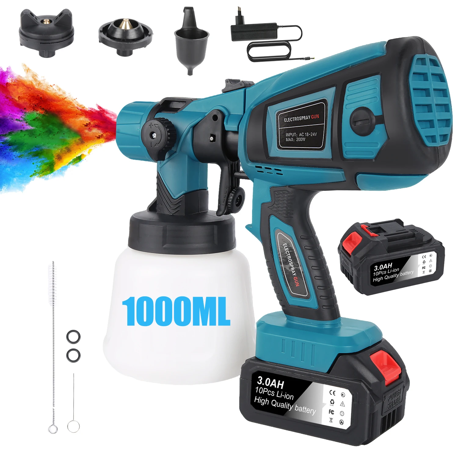 Pistolet à peinture électrique sans fil 1000 ml pour clôtures, murs, plafonds, meubles, armoires