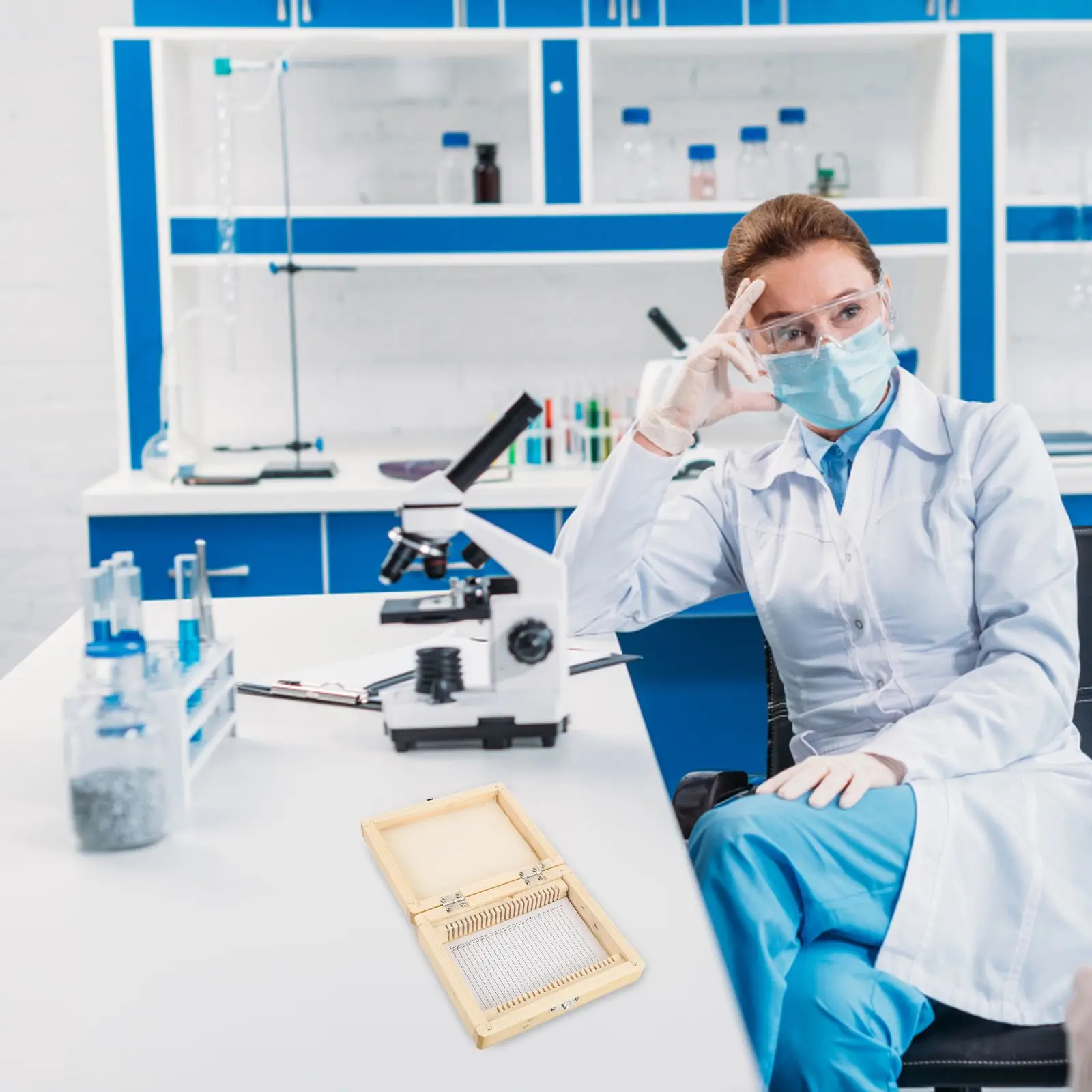 Wooden Microscope Storage Container Multiple Slots Prevent Rubbing Breakage Teaching Equipment Premium Quality