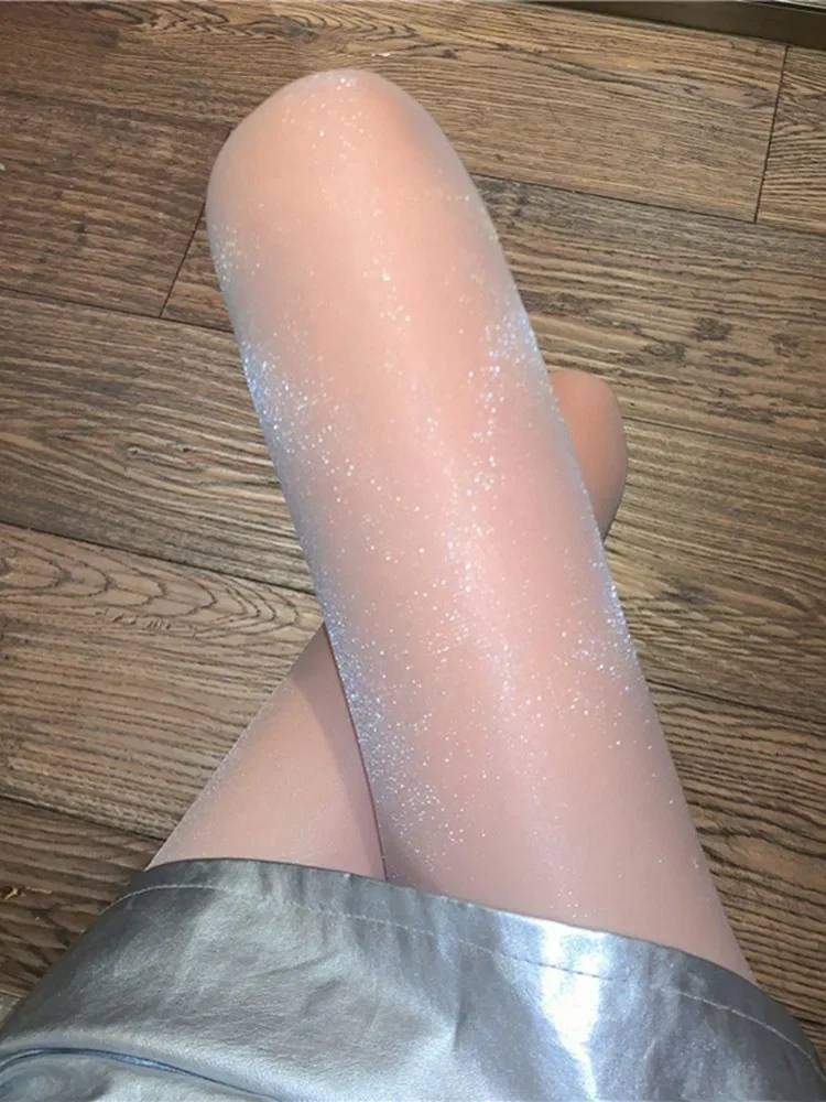 

Women's Long Legs Nude Thin Pantyhose Bright Sparkling Pearl Stockings Transparent Bare Legs Artifact Black Tights Sexy Cut Man