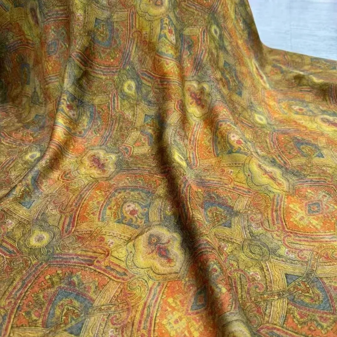 

114 см, ширина 25 мм, роскошный стиль, шелковая ткань Hualuo с принтом для летнего платья, юбки, брюк, пижамы, шелковый материал для шитья своими руками R2129