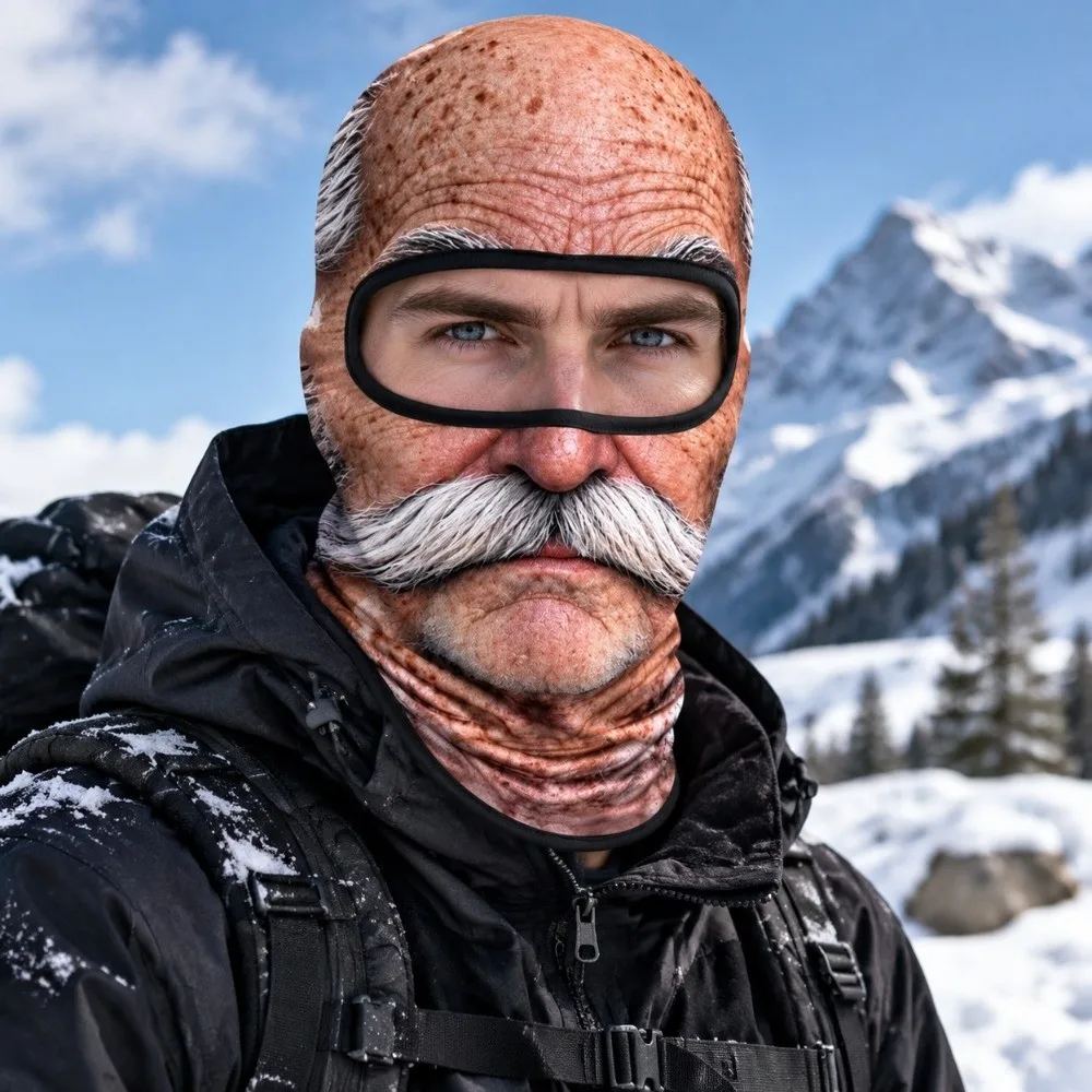 3D Face Print Old Man Balaclava Face Mask Realistic Windproof Funny Ski Mask Full Coverage Elastic Winter Mask Cover