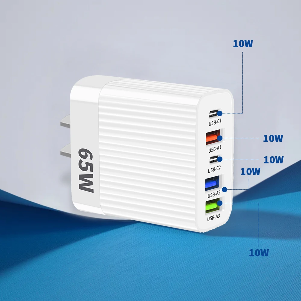 PD 65 واط منافذ متعددة شحن سريع شاحن USB نوع C الاتحاد الأوروبي/الولايات المتحدة التوصيل محول الطاقة المحمولة 5 في 1 شاحن سريع الجدار نوع C #5