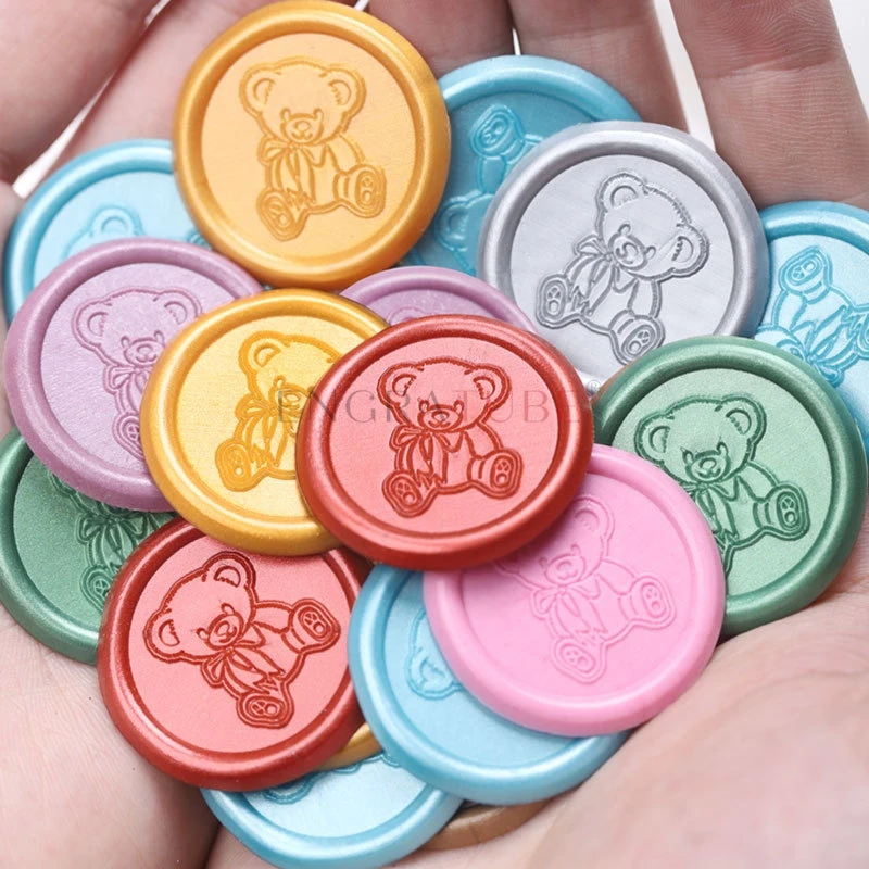 10pcs/set Little Bear Wax Sealing Stamp Stickers 32mm Self-adhesive Sealer Tabs Kawaii Envelope