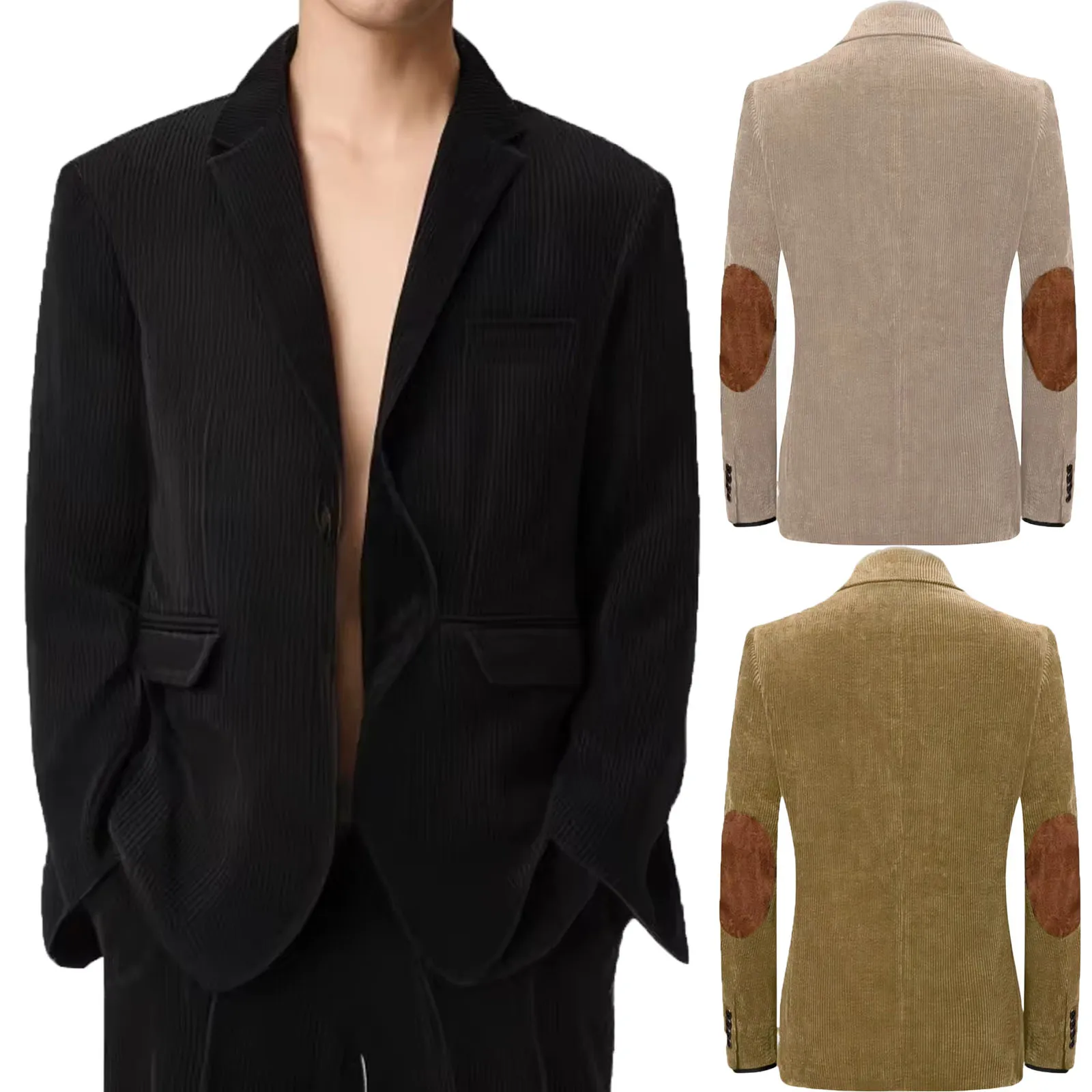 

Spring 2025 Men's Corduroy Casual Suit High Quality Stripe Single Button Fashion Top Shirt Regular Length Casual Scene Korean