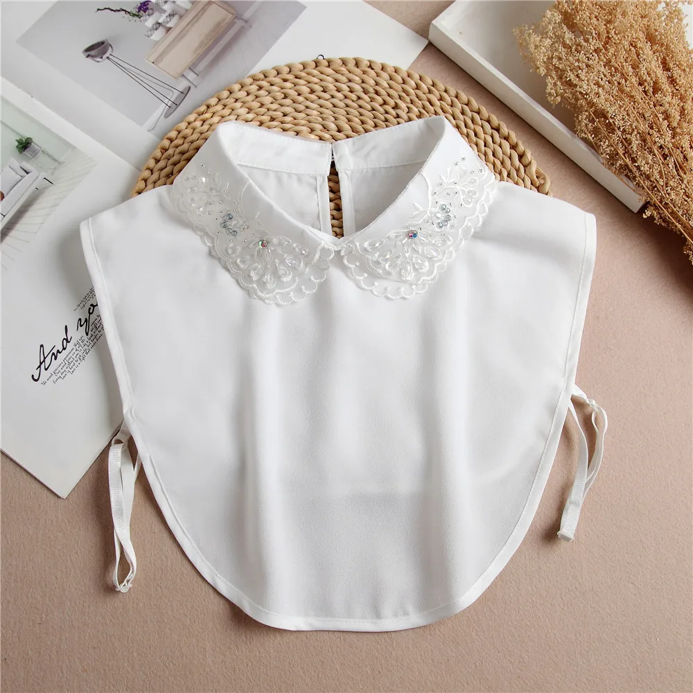 

Women's Adult Detachable Shirt Fake Collar Solid Color Lace Beads False Collar Blouse Tops Sweater Removable Half Shirt Decor