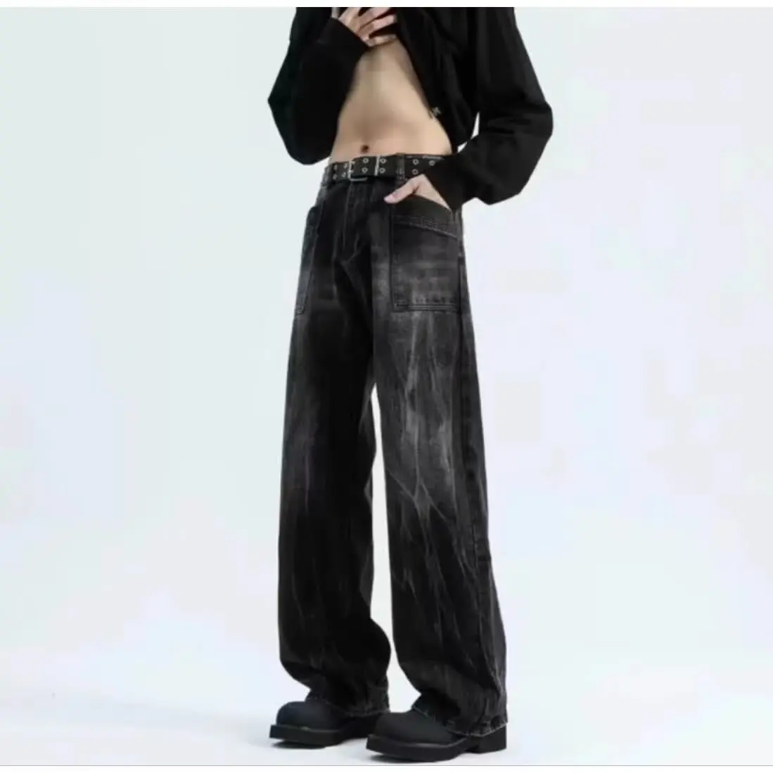 American Retro High Street Style Men's Jeans Korean Fashion Casual Baggy Jeans for Men Y2k Men Clothing Hip Hop Streetwear