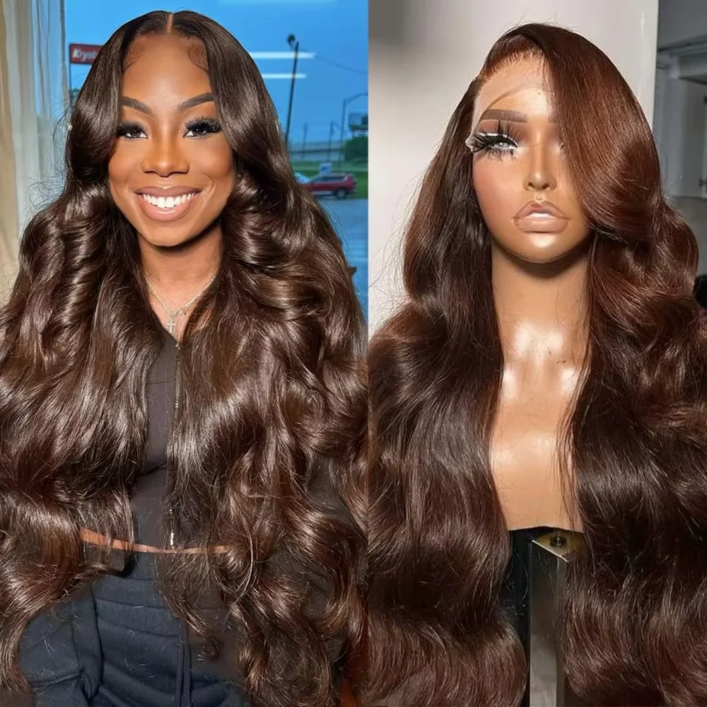 

Парик из натуральных волос 13x6 Chocolate Brown HD Lace Front, 13x4 Body Wave, 38 дюймов, с прозрачной фронтальной частью из кружевной ткани, бразильские человеческие волосы