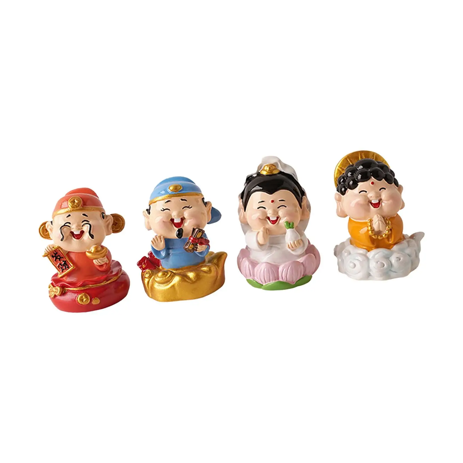 Miniature Figurines Resin Sculpture Decoration CAI Shen Statue Collectible Feng Shui Ornaments for Living Room Bedroom Office