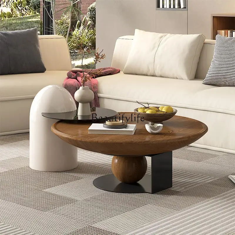 

**Walnut rock slab premium sense retro coffee table modern simple living room home light luxury