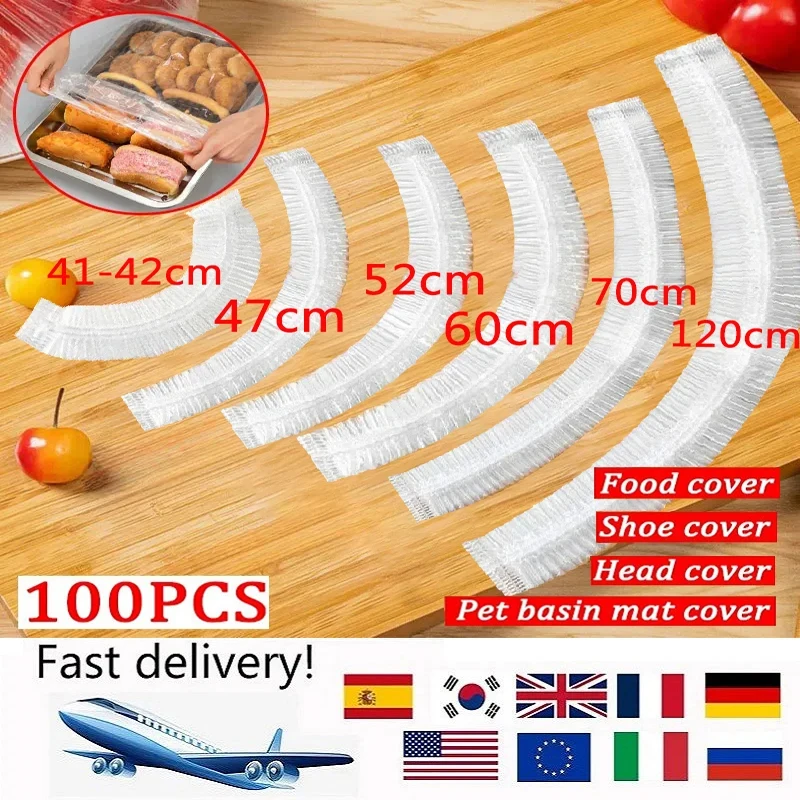 

100PCS Disposable Food Cover Elastic Plastic Wrap Food Grade Fresh Lids for Fruit Bowls Cups Caps Kitchen Storage