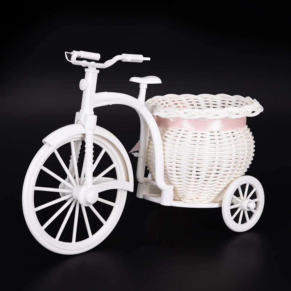 Cesta de plástico de gran tamaño para triciclo, contenedor de 26x16x12cm, diseño de bicicleta, flores, plantas, decoración de bodas para el hogar