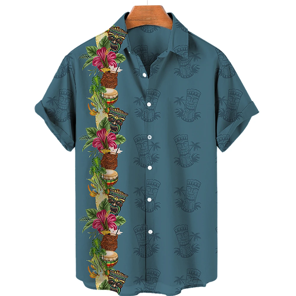 

2023 Men's Hawaiian 3d Shirts Streetwear Short Sleeve Cotton Oversized Summer Camisa Floral Masculina Blouse Retro