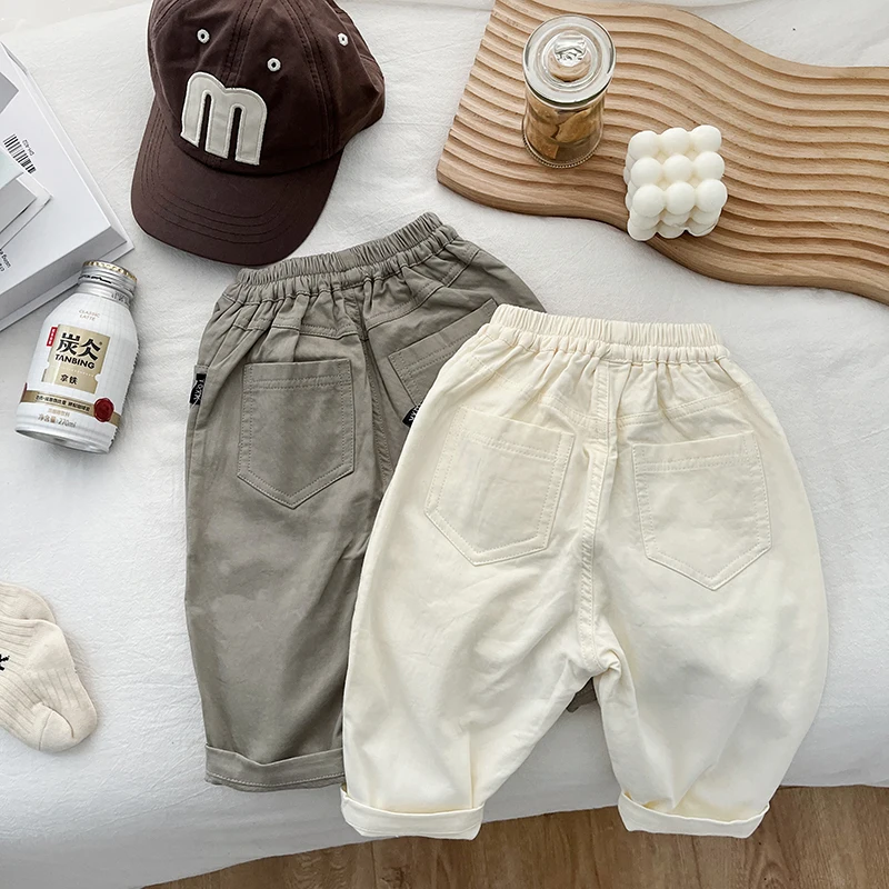 Autumn Newborn Baby Korean Version Of Children\'s Cotton Casual Pants Spring And Autumn Solid Color Pants Wear Baby Spring