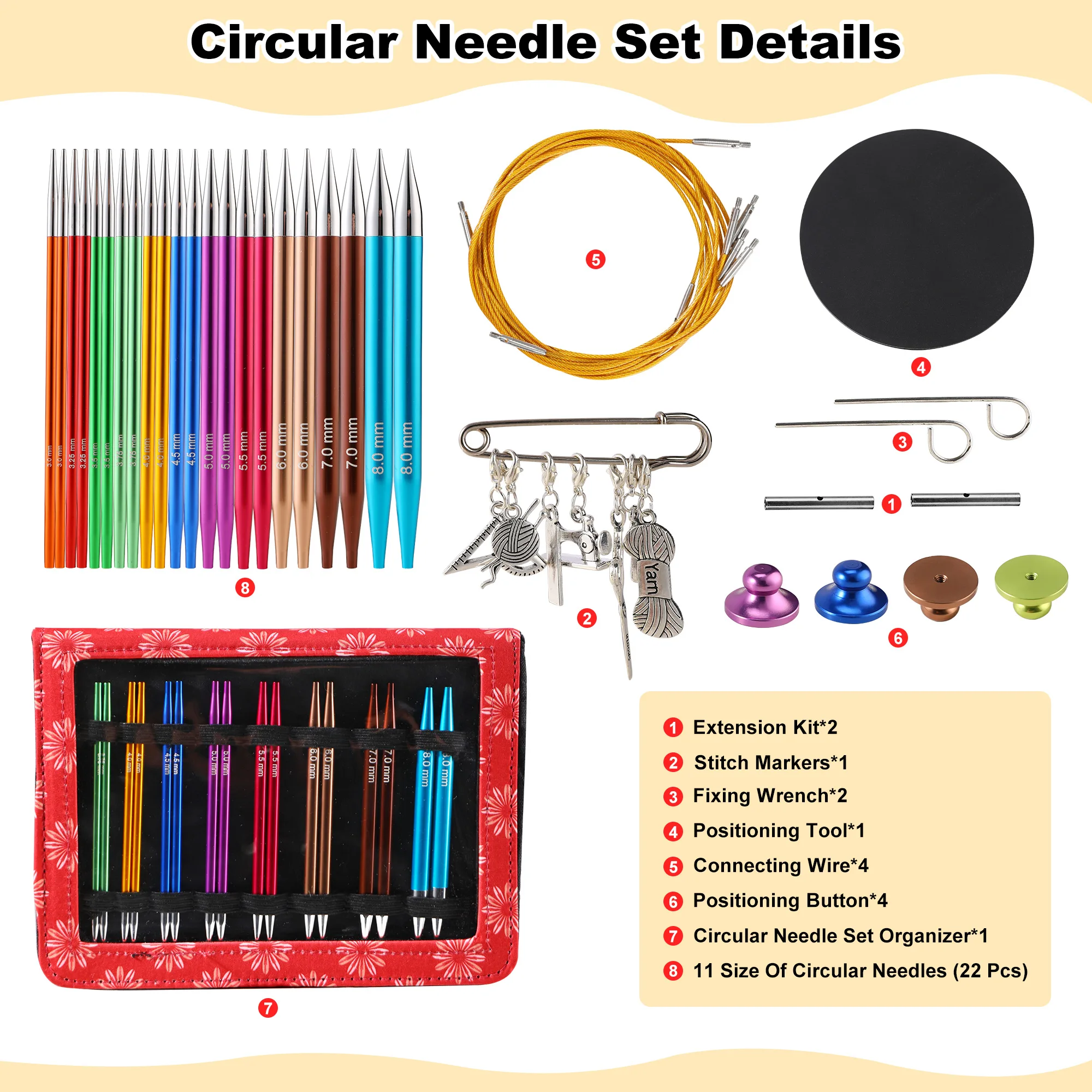 

3mm-8mm Interchangeable Circular Knitting Needles / 11 Pairs of Detachable Circular Needle Set for DIY Sweater Knitting