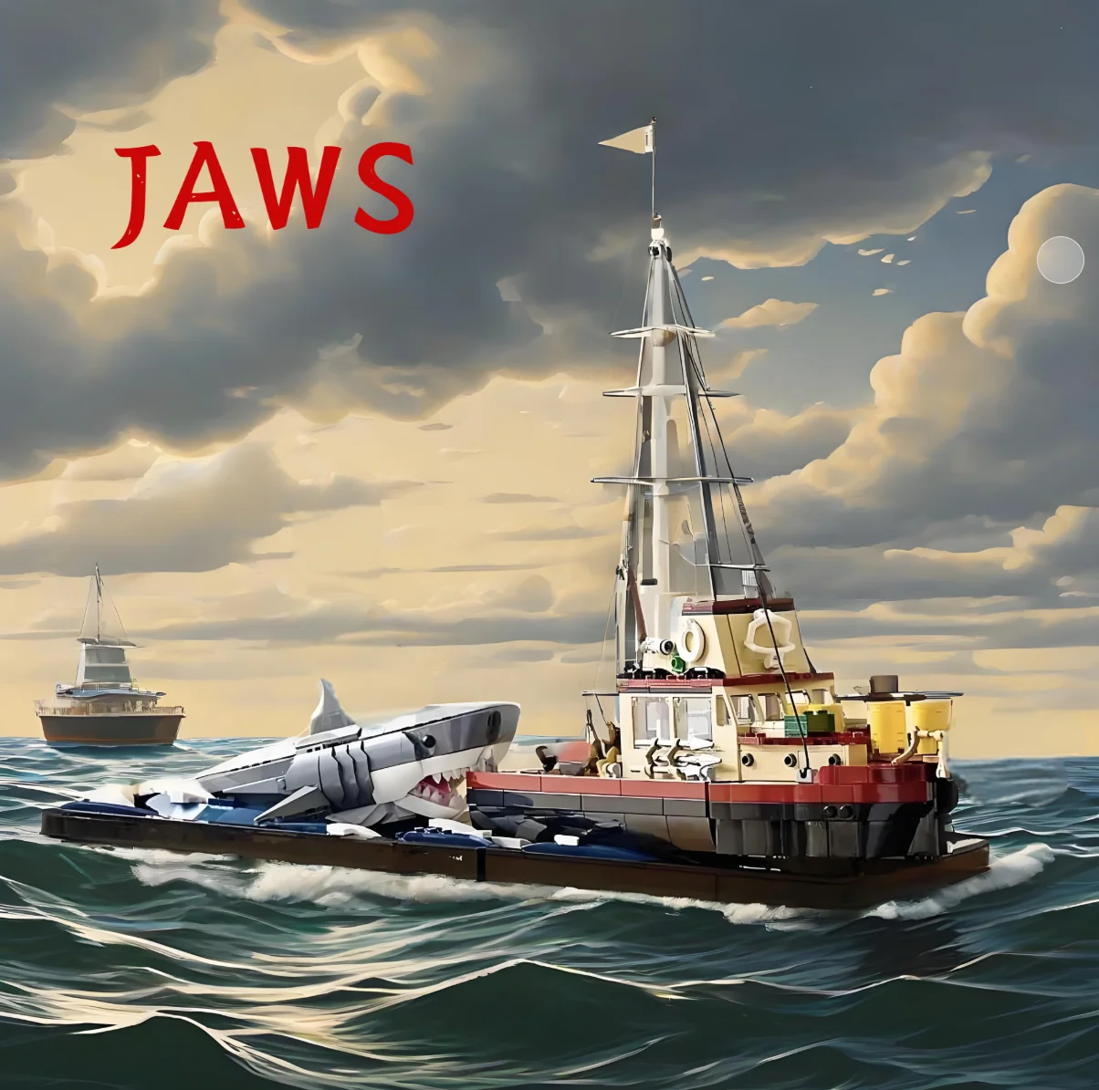 2025 neue Backen Diorama Boot Shark Piratenschiff Bausteine Fischerboot Modell Ziegel Spielzeug