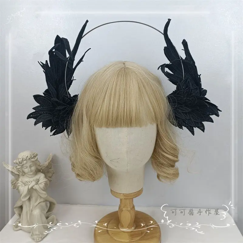 Virgin Halo Lolita Angel Demon Berrying Wings Retro Pope Crown Opaska na głowę Halloween Cosplay Nakrycie głowy Akcesoria do włosów