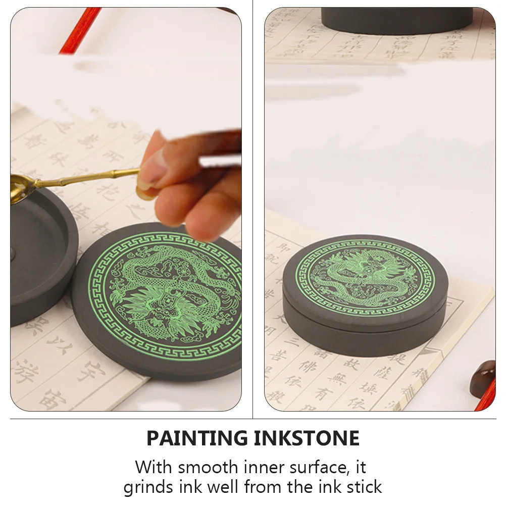 

1Set 4 Inch Inkstone Round Calligraphy Accessory Smooth Inner Surface Ink Grinding Stone Durable Painting Tool