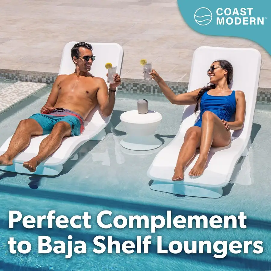 Nowoczesny stolik boczny do użytku na zewnątrz, stolik leżakujący do użytku wewnątrz basenu lub na patio, meble odporne na warunki atmosferyczne z półką na książkę, do użytku na słońcu, do 15 kg, biały