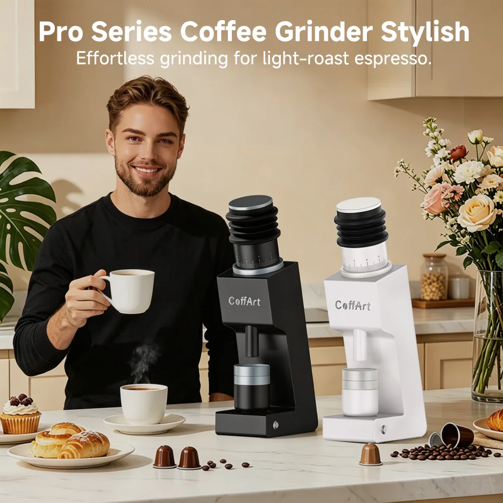 BioloMix Solid All-Metal Pro-Grade Electric Coffee Grinder – 48mm Gold Titanium-Plated 7-Core Burr, Ideal for Home & Café