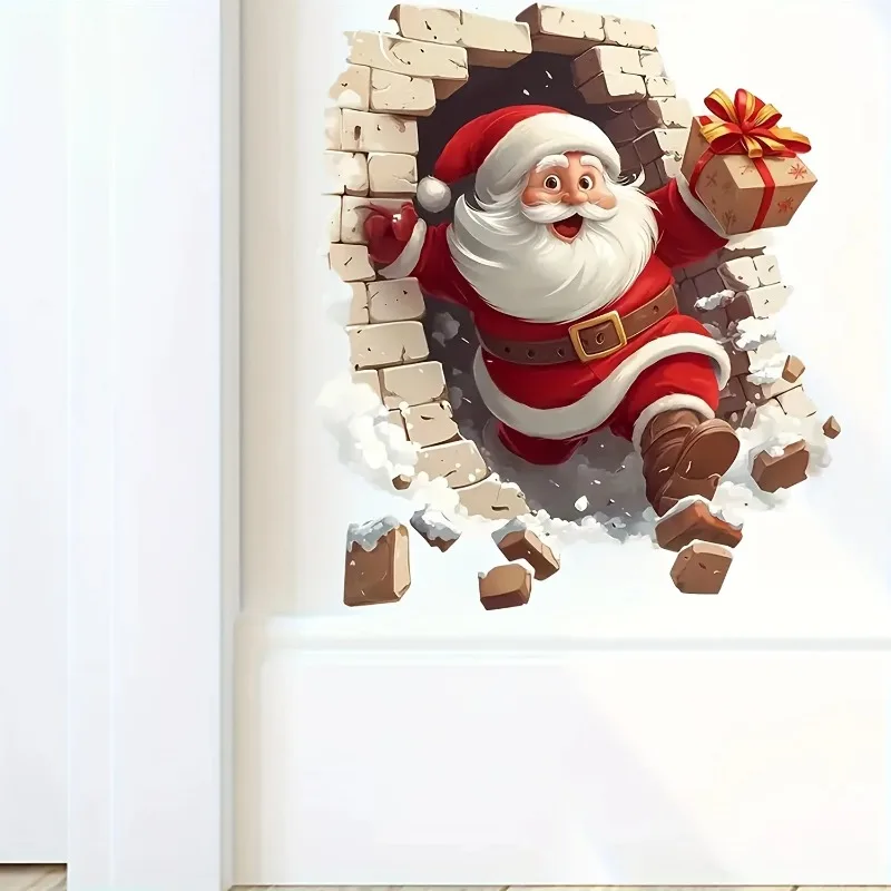 Santa Claus Break-Through Wall Decal - Removable Vinyl Christmas Sticker for Living Room & Home Decor, Christmas Wall Stickers