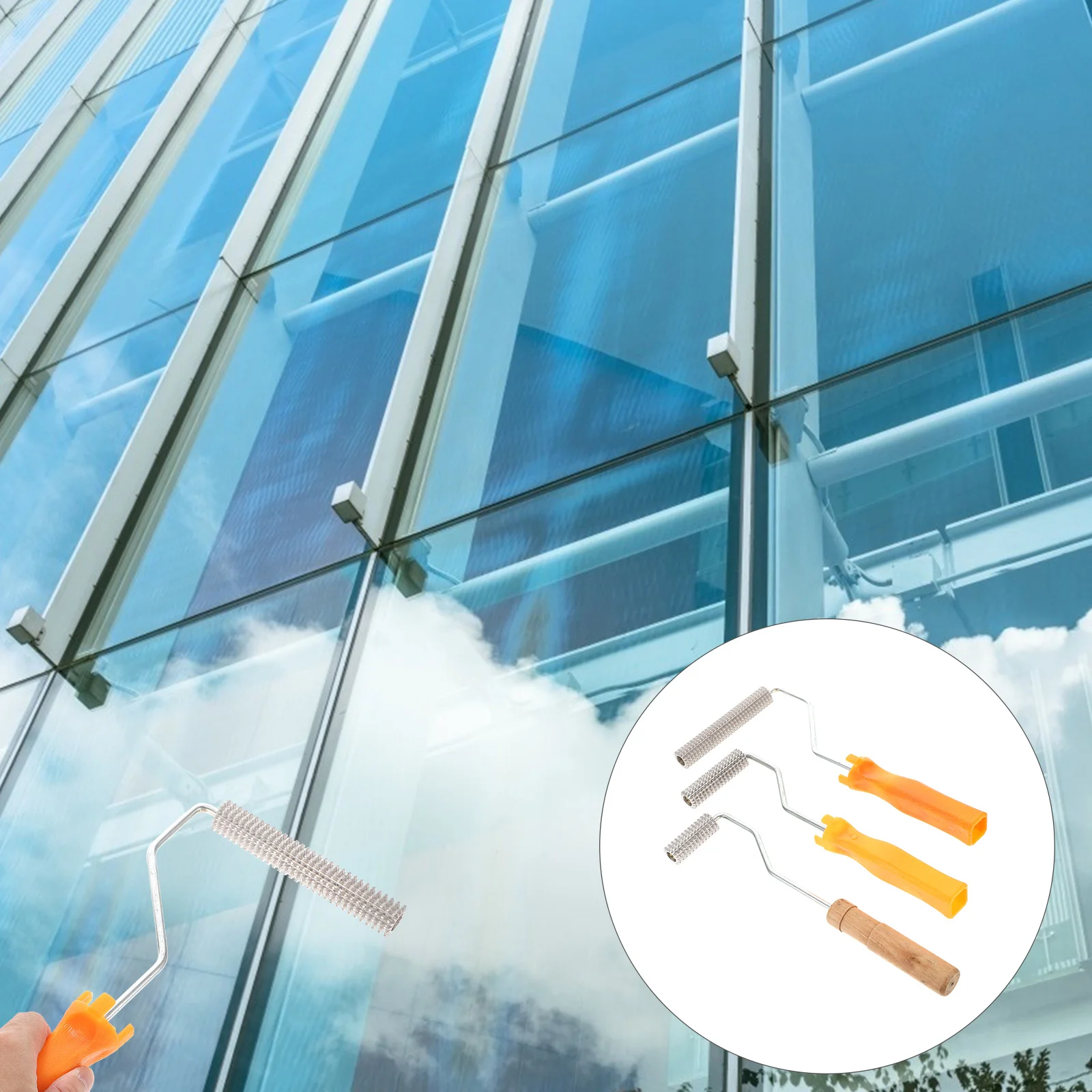 

3pcs Defoaming Roller Set Fiberglass Self Leveling Tool For Bubble Removal Cement Floor Spiked Roller Plastic Handle